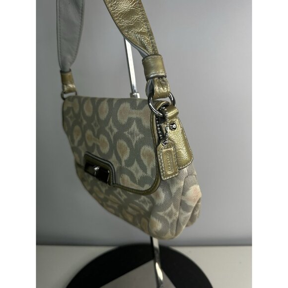 DAMAGED Coach Signature Op Art Ikat Top Handle Pouch Bag Purse 45376 Grey Multi - Picture 2 of 11